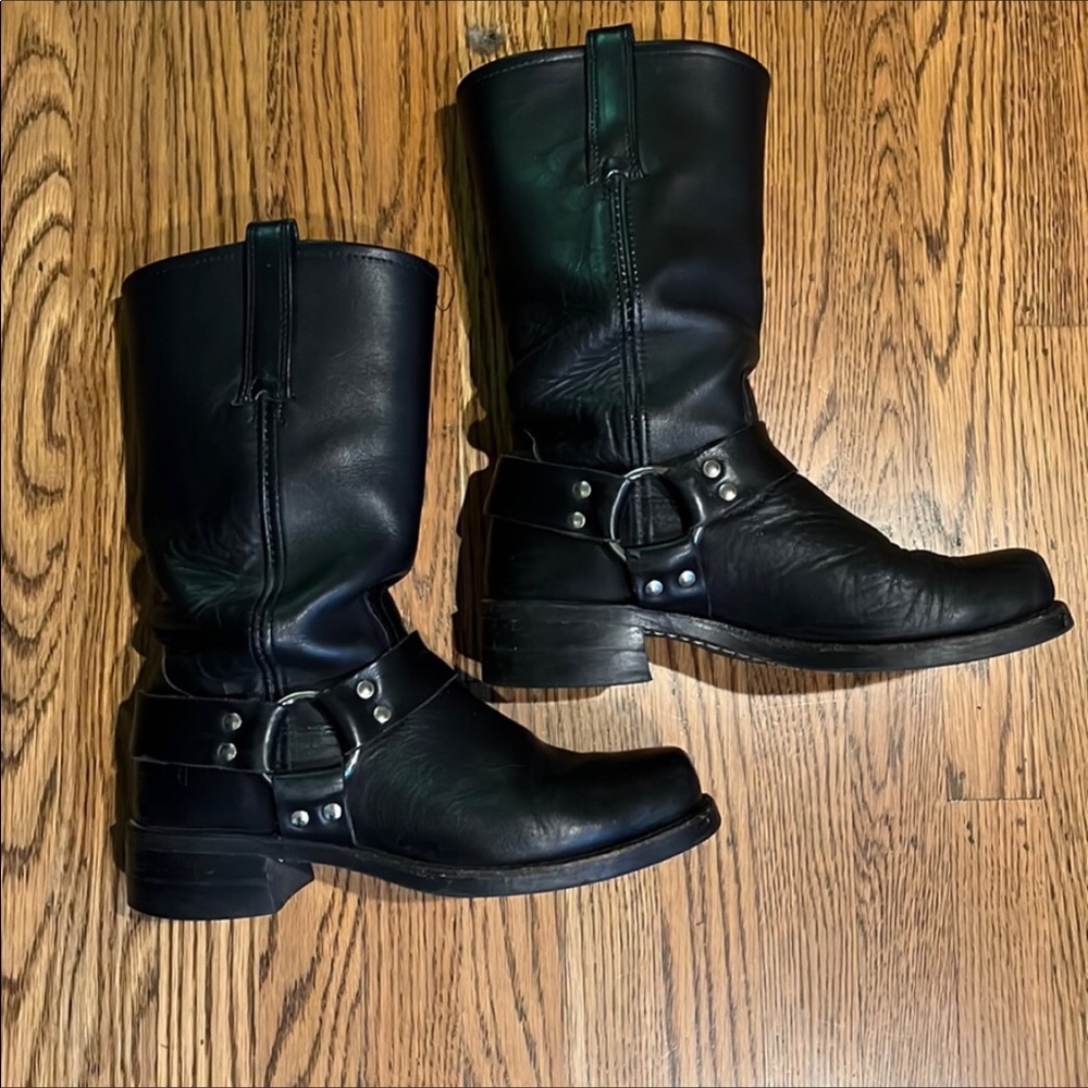 Frye Domestic harness buckle boots, moto style /1.5” heel - women 10/ men 8